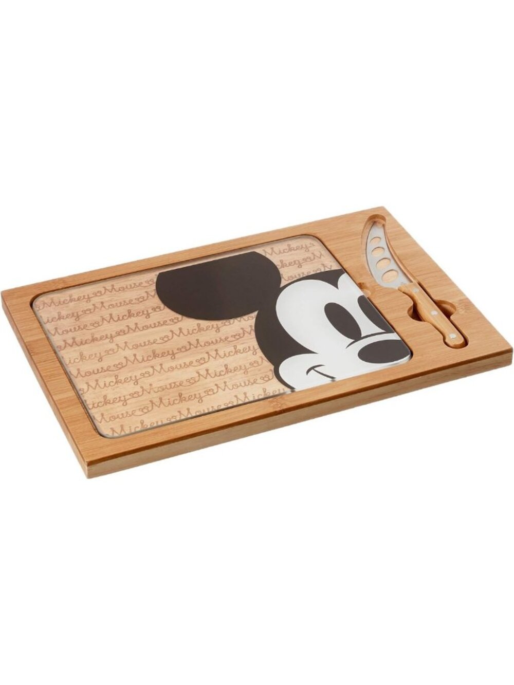Mickey Mouse Cheese Board & Knife Set - Glass Top Charcuterie Tray, Bamboo